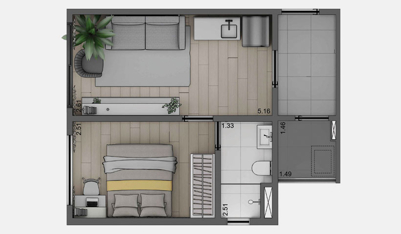 Artz Itaim – Planta do apartamento com 32,62 m²