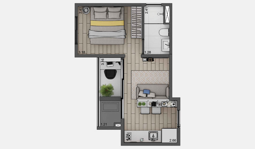 Artz Itaim – Planta do apartamento com 29,49 m