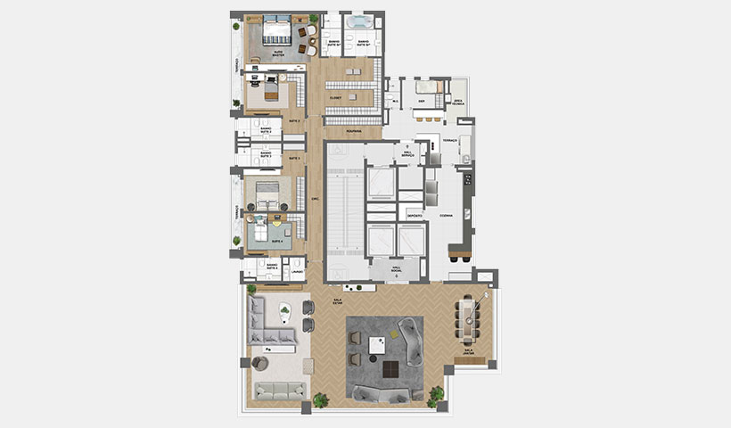 Park Lane - Planta Tipo do Apto. de 375 m²