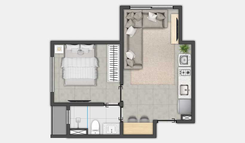 PLANTA DO APTO. DE 33 M² - (FINAL 3 DO 1° AO 8° PAVIMENTO)