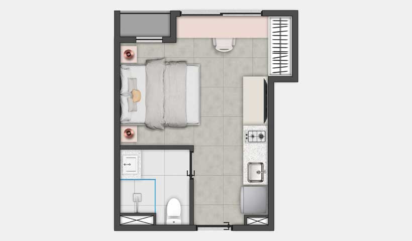 PLANTA DO STUDIO DE 22 M² - (FINAIS 5, 8 E 11)